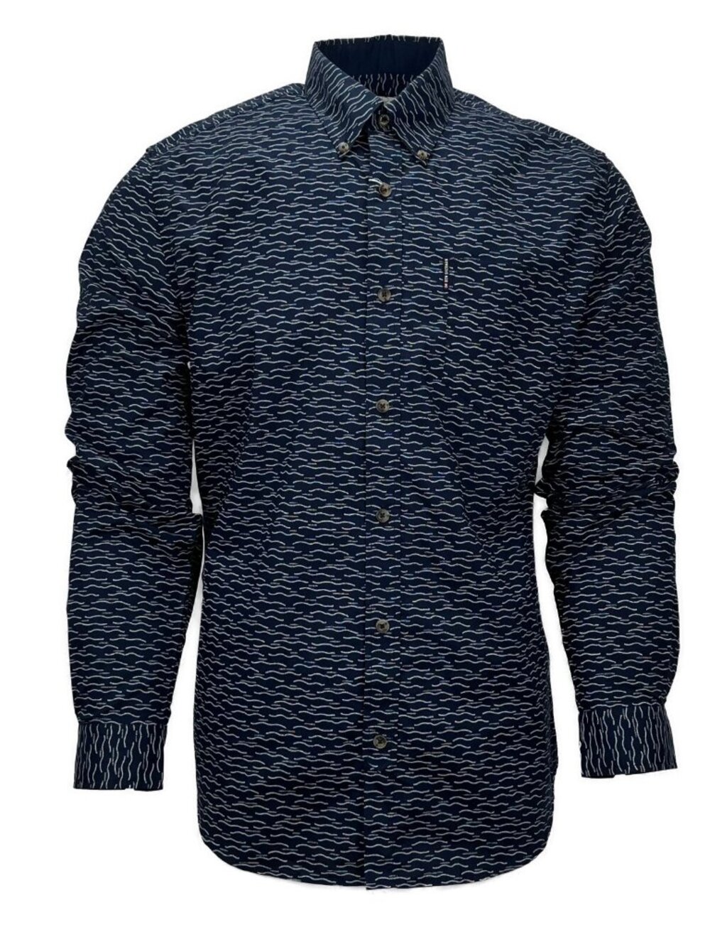 BEN SHERMAN 100% Cotton Men's Wave Casual Long Sleeve Shirt - M - Indigo Blue